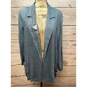 Joanna Womens Medium Blue Textured Open Front Long Sleeve Blazer Jacket‎